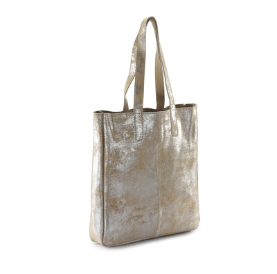 Hydestyle Metallic Sofia reversible leather tote bag #LB32 Beige