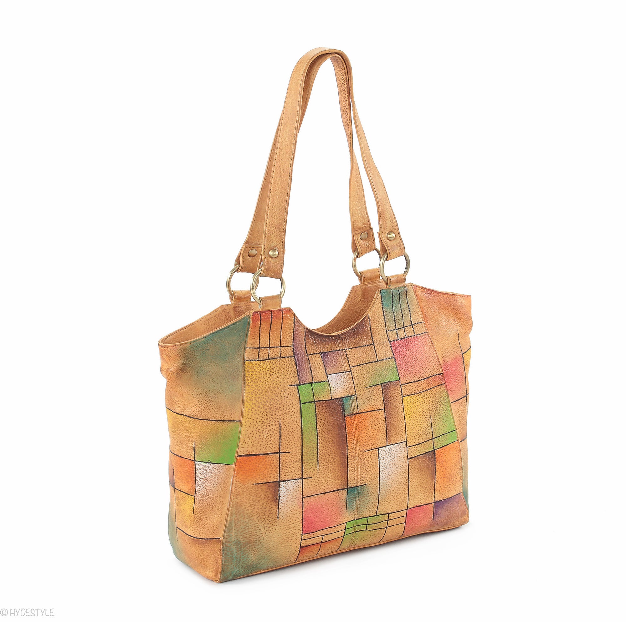 Picta Manu hand painted leather shopper bag #LB20 Abstract Square