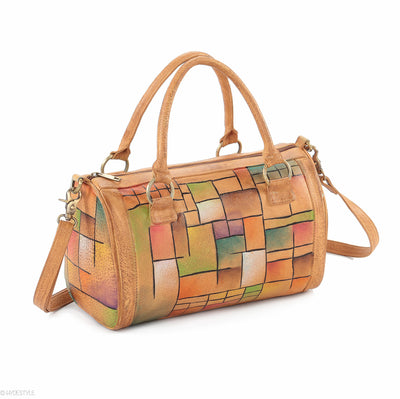 Picta Manu hand painted leather bowling bag #LB18 Abstract Squares