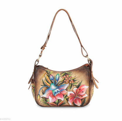 Picta Manu hand painted leather hobo bag #LB21 Floral Berry