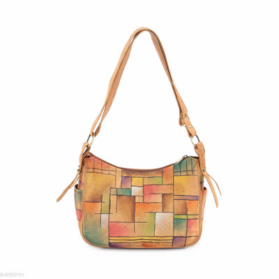 Picta Manu hand painted leather hobo bag #LB21 Abstract Square