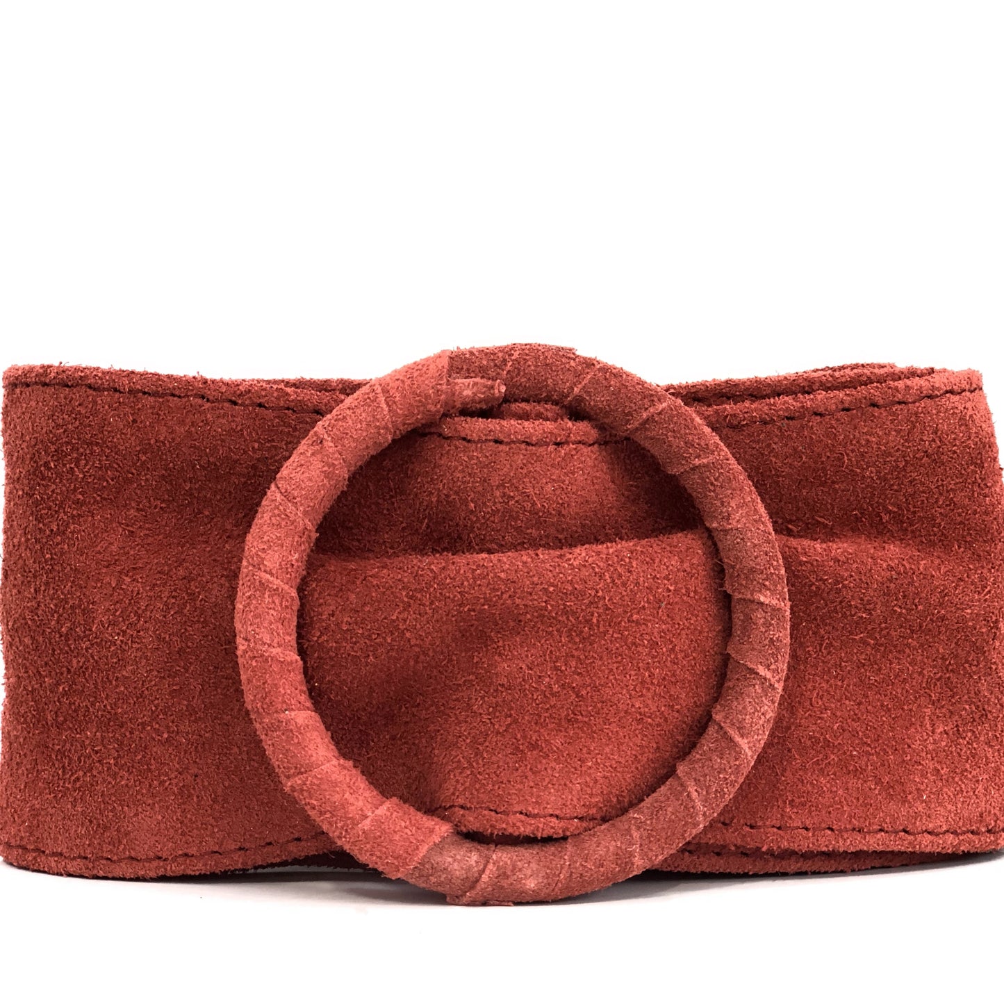 Red Womens' Soft Silky Suede Leather Round Buckle 70mm Wide Dress Belt