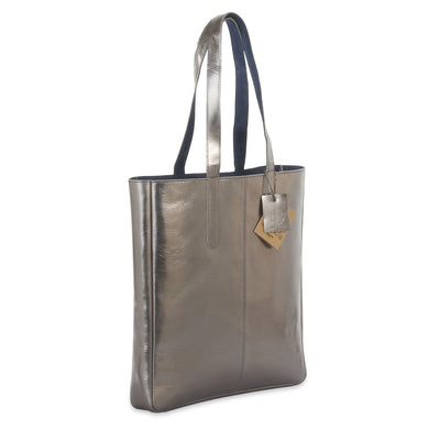 metallic reversible leather tote bag - Pewter