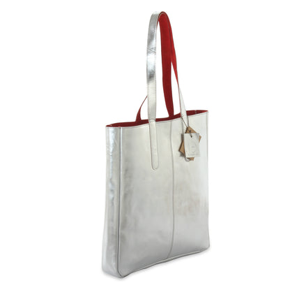 metallic reversible leather tote bag - Silver