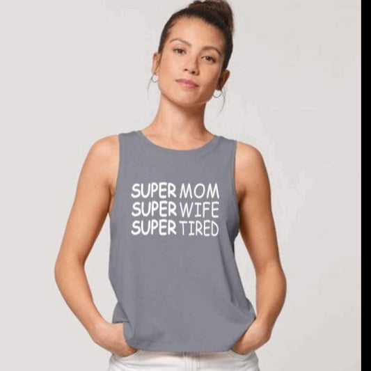Super Mom | Wife | Women's Crop Sleeveless Tank Top Grey