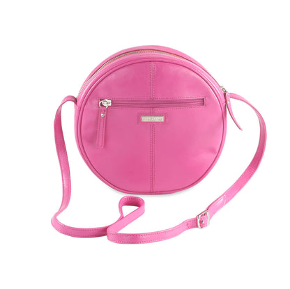 Leather Round Circle Shoulder Bag, Pink | Teal | Sky Blue | Orange | Apple Green