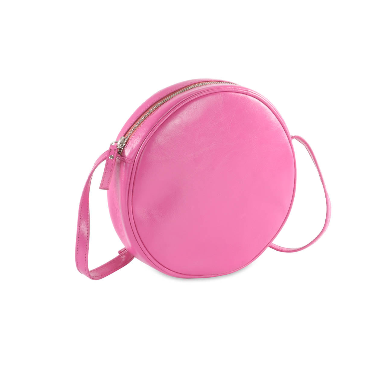 Leather Round Circle Shoulder Bag, Pink | Teal | Sky Blue | Orange | Apple Green