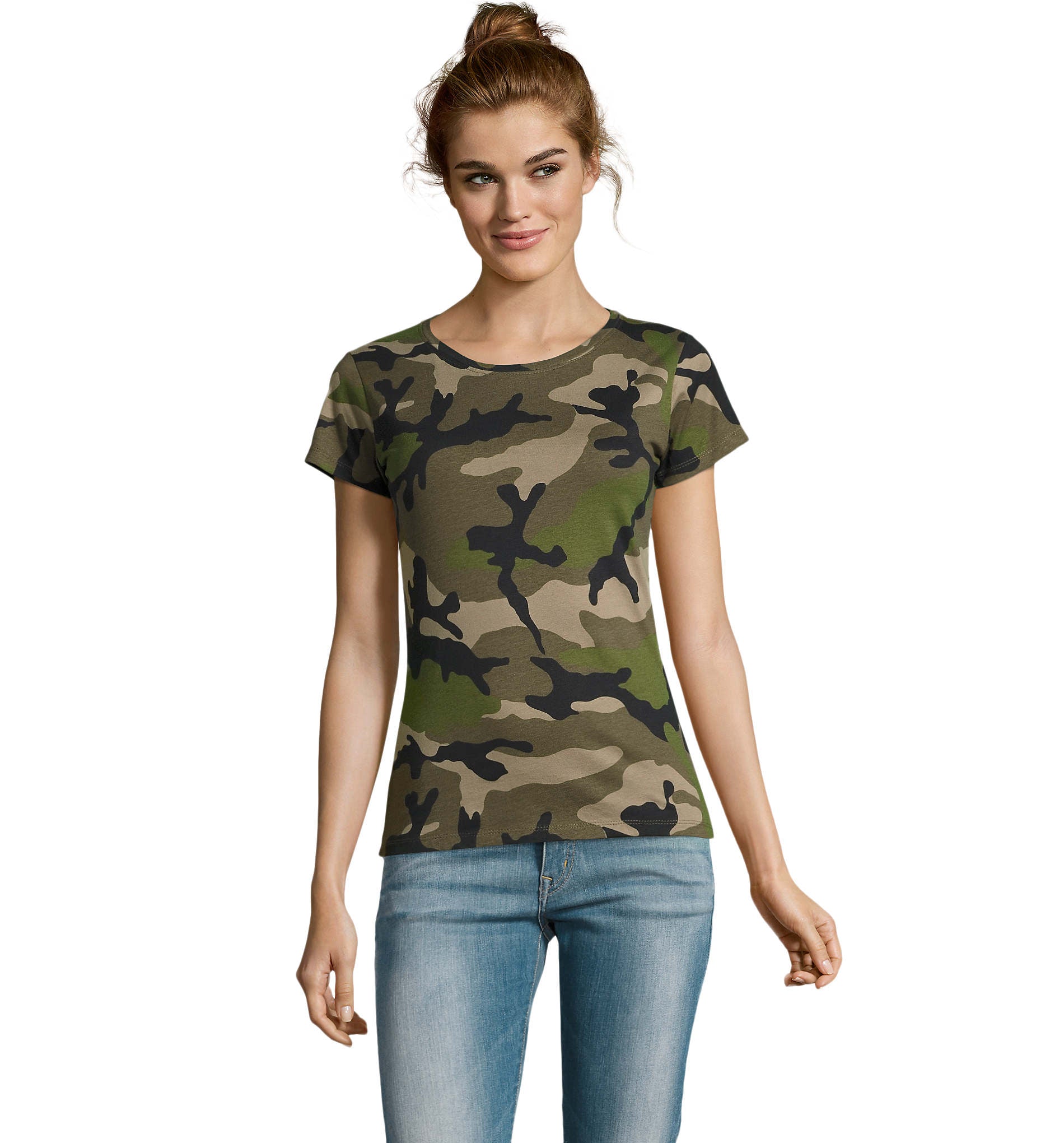 Green Camo Printed Ladies T-Shirt LTS-1187