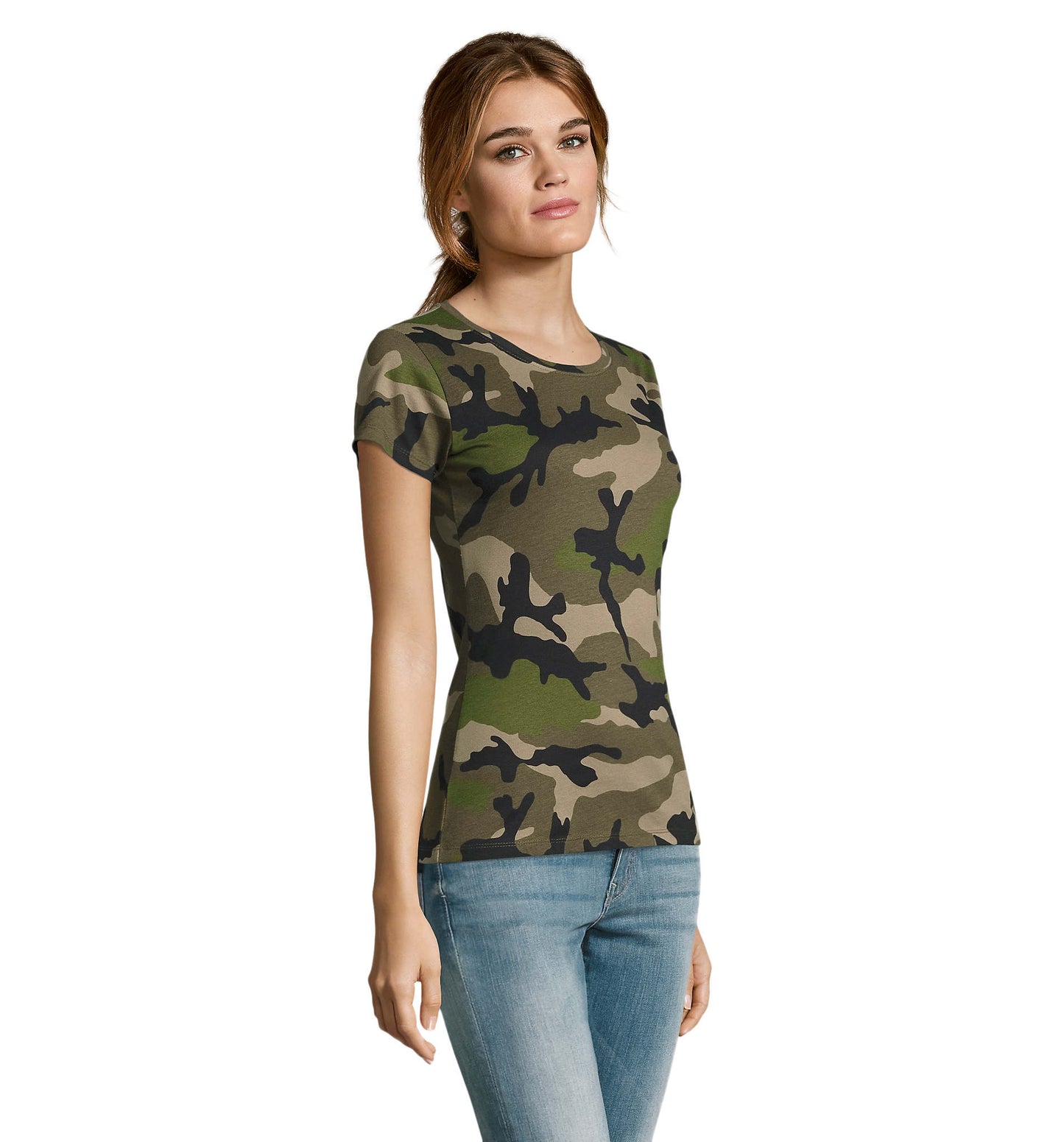 Green Camo Printed Ladies T-Shirt LTS-1187