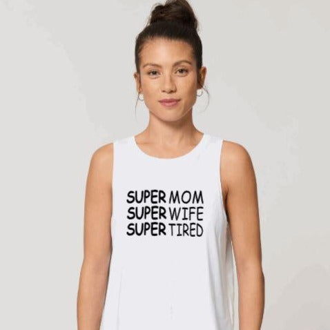 Super Mom | Wife | Women's Crop Sleeveless Tank Top White