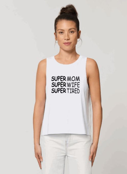 Super Mom | Wife | Women's Crop Sleeveless Tank Top White